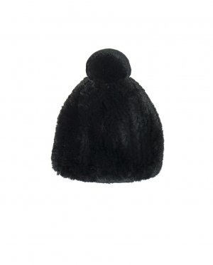 Женская вязаная шапка из волос рекса с помпоном черного цвета , черный Maximilian