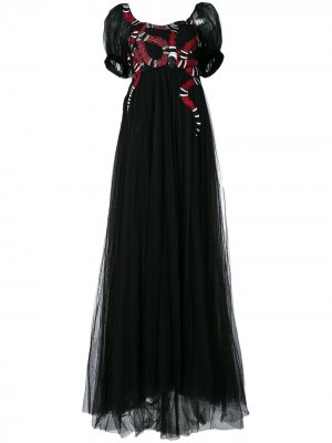Вечернее платье с вышивкой змеи Gucci. Цвет: черный