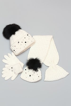 Комплект шапка, шарф, перчатки Joli Bebe. Цвет: белый