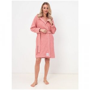 Халат укороченный, длинный рукав, банный, пояс, капюшон, карманы, размер 46-48, розовый Luisa Moretti. Цвет: розовый