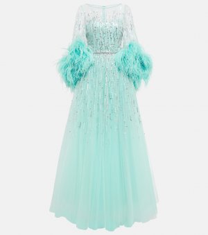 Платье imani с отделкой искусственными перьями , бирюзовый Jenny Packham