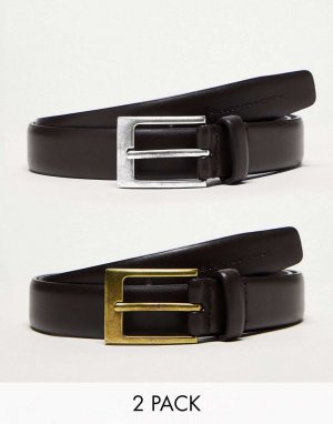 Двухкомпонентный кожаный ремень с пряжкой черного и коричневого цвета French Connection