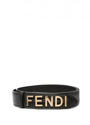 Женский кожаный ремень с черным логотипом Fendi