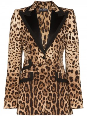 Блейзер строгого кроя с леопардовым принтом Dolce & Gabbana. Цвет: коричневый