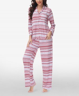 Женский пижамный комплект с длинными рукавами и воротником-стойкой принтом, 2 предмета , мульти Beautyrest