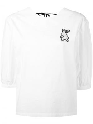 Блузка с принтом кролика из пайеток Markus Lupfer. Цвет: белый