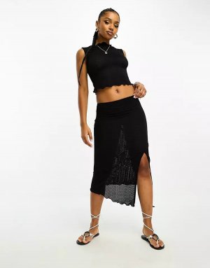 Черная асимметричная юбка макси с заниженной талией ASOS DESIGN, черный
