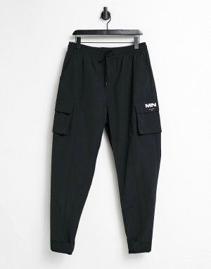 Черные спортивные штаны карго с мятым эффектом -Черный цвет Mennace