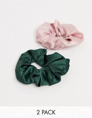 Набор из двух объемных атласных резинок для волос розового и зеленого цветов London-Многоцветный My Accessories