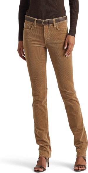 Вельветовые прямые брюки со средней посадкой LAUREN Ralph Lauren, цвет Light Truffle