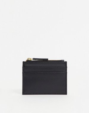 Черная кожаная кредитница с карманом для монет -Черный цвет ASOS DESIGN