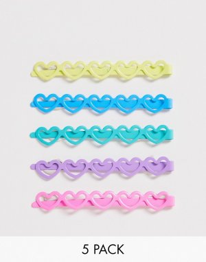 Эксклюзивный набор разноцветных заколок для волос с элементами в виде сердечек -Мульти Glamorous