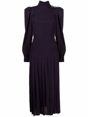 Шелковое платье Pois с длинными рукавами и узором в горох Alessandra Rich. Цвет: синий