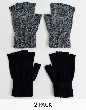 Набор из 2 пар перчаток без пальцев -Черный New Look