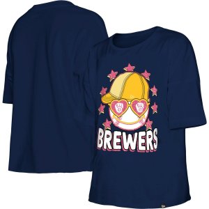 Молодежная футболка New Era для девочек Milwaukee Brewers Team с коротким рукавом