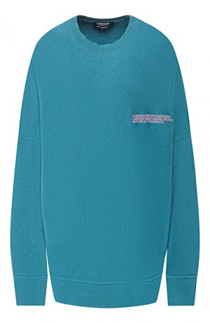 Хлопковый пуловер CALVIN KLEIN 205W39NYC. Цвет: бирюзовый
