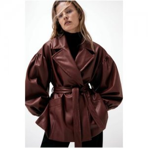 Куртка с поясом Zara. Цвет: бордовый