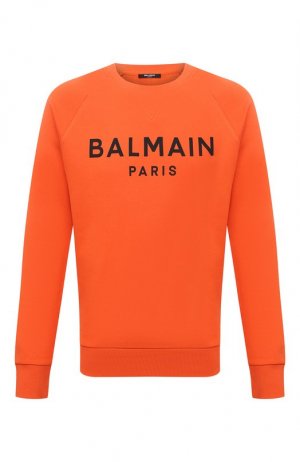 Хлопковый свитшот Balmain. Цвет: оранжевый