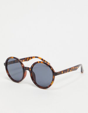 Круглые солнцезащитные очки в тонкой черепаховой оправе -Коричневый цвет New Look