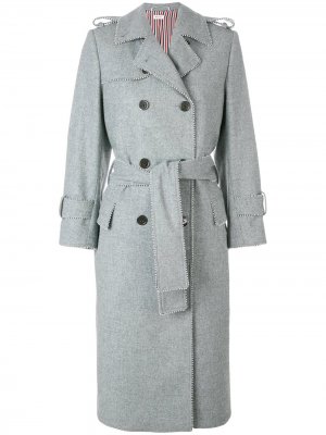Pearl Trim Flannel Trench Coat Thom Browne. Цвет: серый