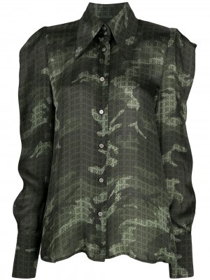 Рубашка с камуфляжным принтом и драпировкой John Richmond. Цвет: зеленый