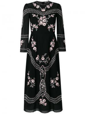 Платье миди с цветочной вышивкой Vilshenko. Цвет: чёрный