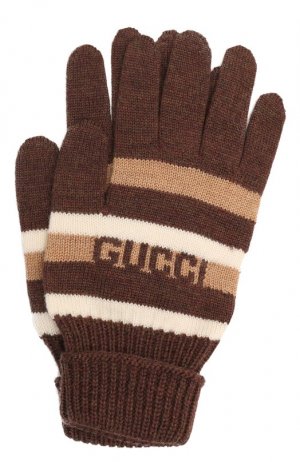 Шерстяные перчатки Gucci. Цвет: коричневый