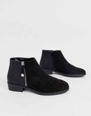 Черные ботинки челси на плоской подошве -Черный New Look