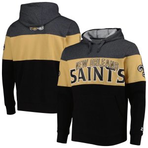 Мужской черный/хизер-серый пуловер с капюшоном New Orleans Saints Extreme Starter