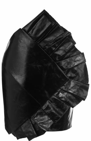 Однотонная кожаная мини-юбка с оборками Saint Laurent. Цвет: черный