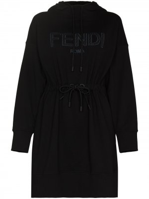 Платье мини с капюшоном и вышитым логотипом Fendi. Цвет: черный