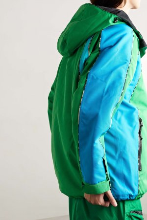 P.E NATION Утепленная лыжная куртка Park City из переработанного холста в стиле колор-блок с капюшоном, зеленый