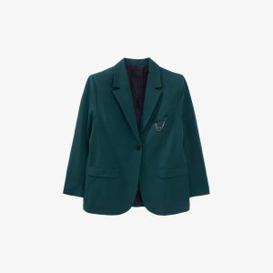 Однобортный пиджак из смесовой шерсти, украшенный цепочкой Ikks, зеленый IKKS