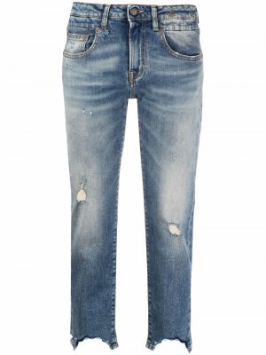 Укороченные джинсы с эффектом потертости R13. Цвет: синий