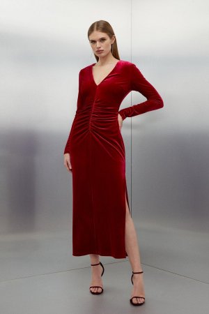 Платье макси из эластичного бархатного джерси , красный Karen Millen