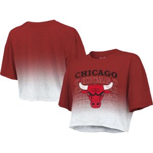 Женская укороченная футболка Threads красно-белого цвета с повторением Dip-Dye Chicago Bulls Majestic