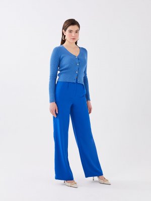 Женские удобные прямые брюки с завышенной талией , матовый сакс синий LCW Vision