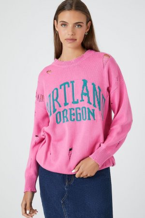 Пуловер с потертым рисунком Portland Oregon , розовый Forever 21
