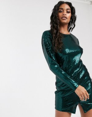 Темно-зеленое платье мини с пайетками -Зеленый цвет Ivyrevel