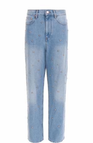 Широкие джинсы с потертостями и жемчужной отделкой Isabel Marant Etoile. Цвет: голубой
