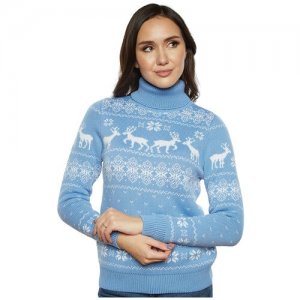 Шерстяной свитер, классический скандинавский орнамент с Оленями и снежинками, натуральная шерсть, голубой цвет, размер S Anymalls. Цвет: голубой