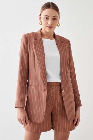 Однобортный пиджак с высокой полоской и манжетами на спине , коричневый Dorothy Perkins