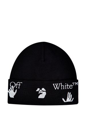 Шерстяная шапка-бини с вышитым принтом Hands Off OFF-WHITE. Цвет: черный