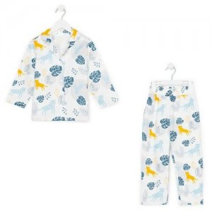 Пижама , размер 110-116, белый, синий Kaftan. Цвет: белый/синий