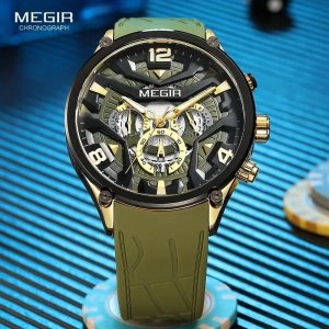 MEGIR разноцветные спортивные часы модный силиконовый ремешок водостойкий хронограф кварцевые наручные 2222