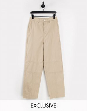 Светло-бежевые свободные брюки чиносы с декоративной строчкой COLLUSION Unisex-Светло-бежевый цвет