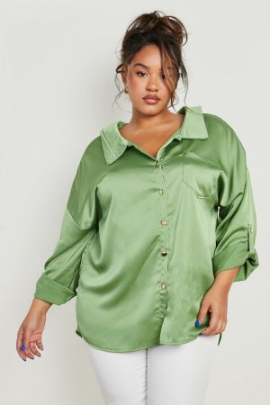 Рубашка оверсайз из атласной цепочки plus , зеленый Boohoo