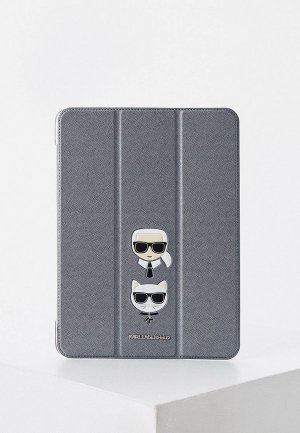 Чехол для iPad Karl Lagerfeld Pro 11 (2021), PU Saffiano & Choupette heads Folio Silver. Цвет: серый