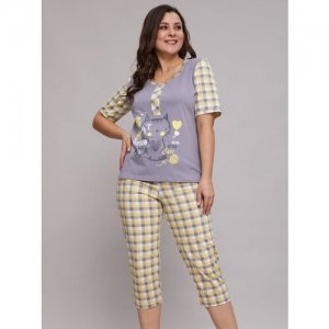 Пижама , бриджи, футболка, короткий рукав, размер 52, желтый, серый Алтекс. Цвет: серый/желтый