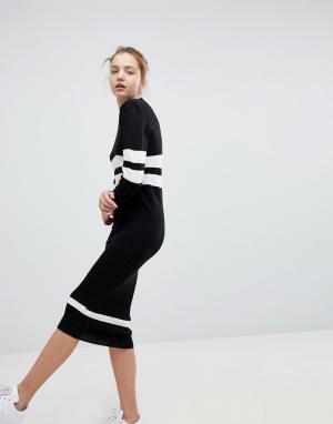 Свободное платье-джемпер с полосками в спортивном стиле -Черный Daisy Street
